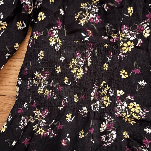 Torrid Women's Black Tie Neck Floral Print Challis Smocked Waist Dress Size 4 - Picture 5 of 7